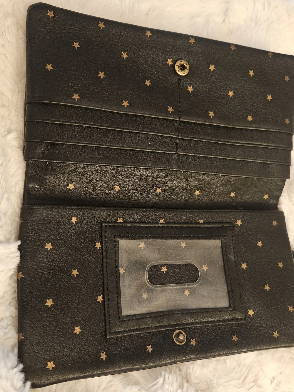 HOBO☆Black Star-Print Leather Wallet with Gold Zip
